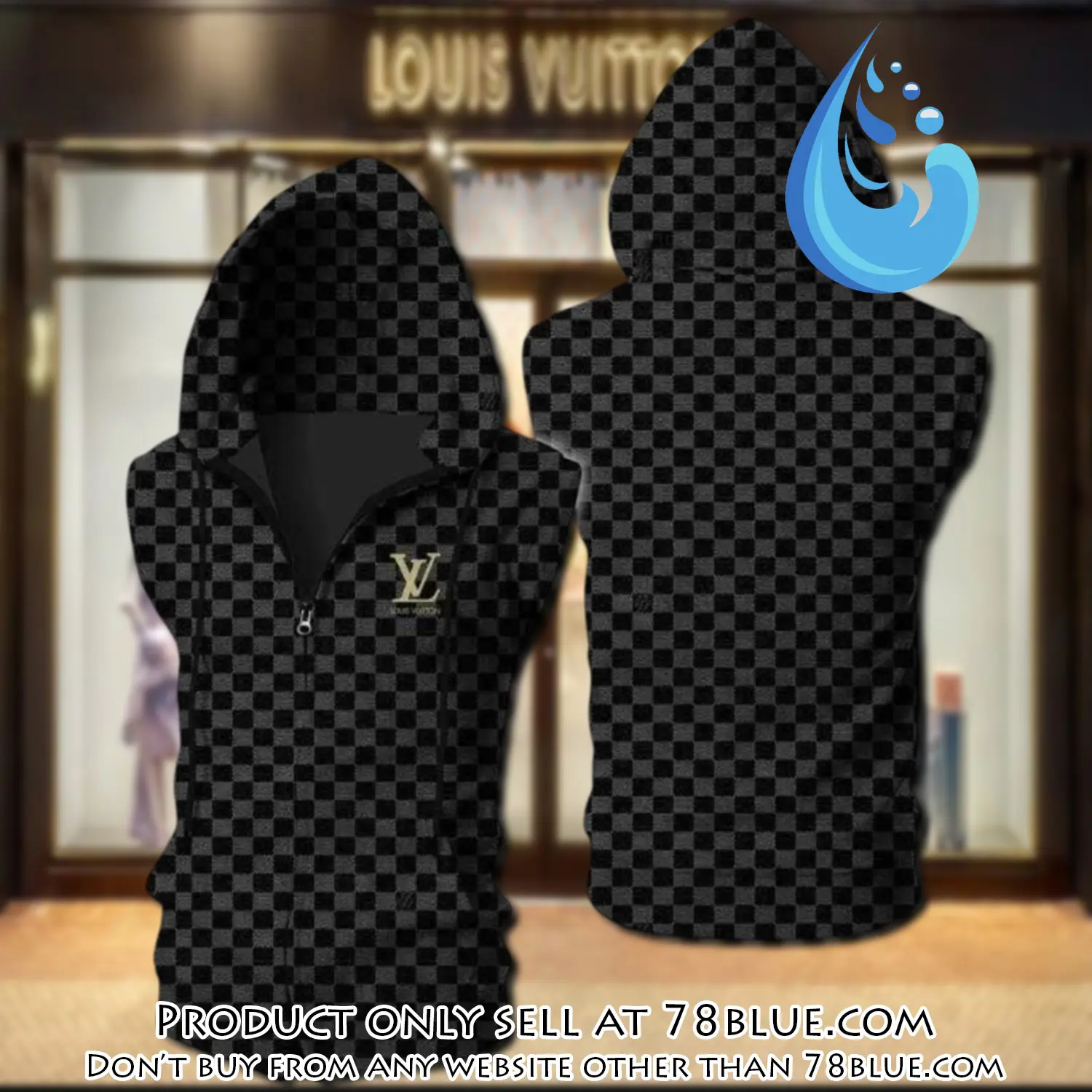 Louis vuitton black unisex sleeveless zip up hoodie luxury for men women szh009 78b1148558